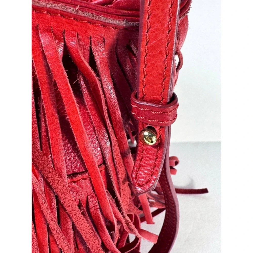 Zara Woman Red Genuine Leather Fringe Bohemian Crossbody